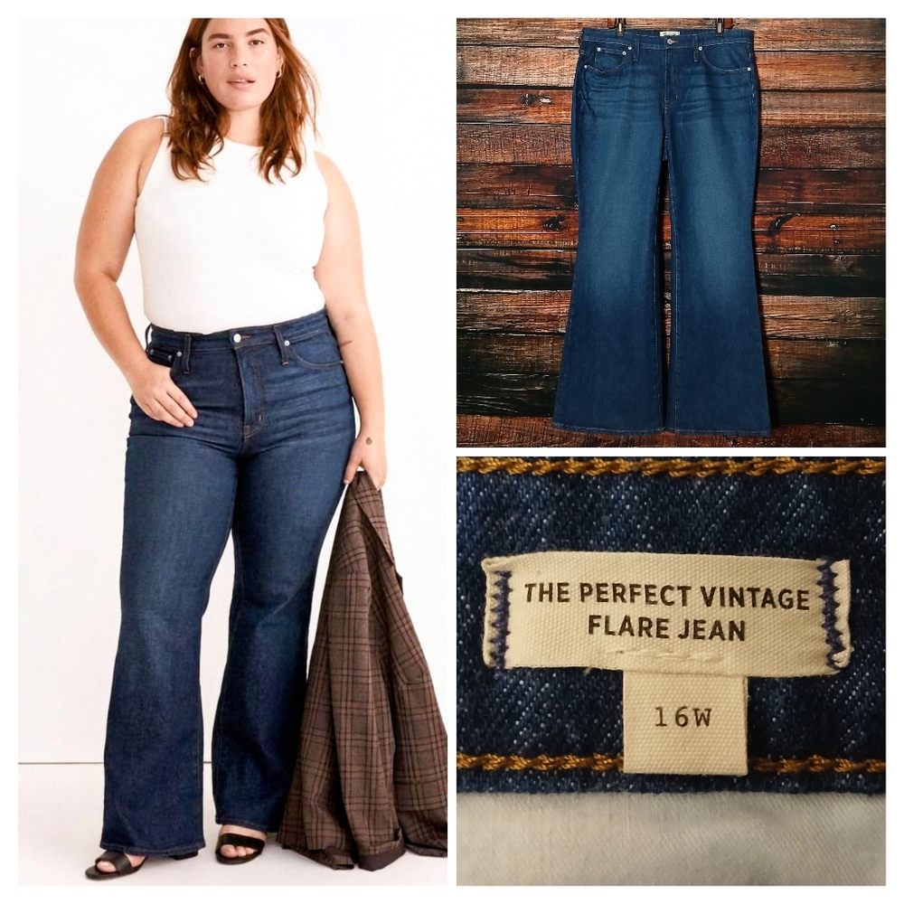 NWT Madewell Jeans Plus Size 16W Perfect Vintage Flare Dark Wash NF784 USA Made